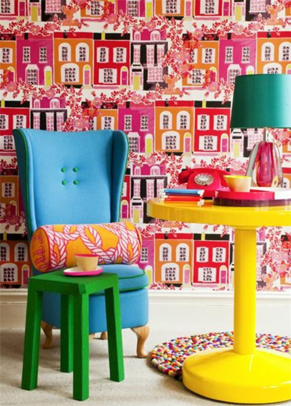 olohuoneen seinän suunnitteluideoita pop art -taustakuvio taloja