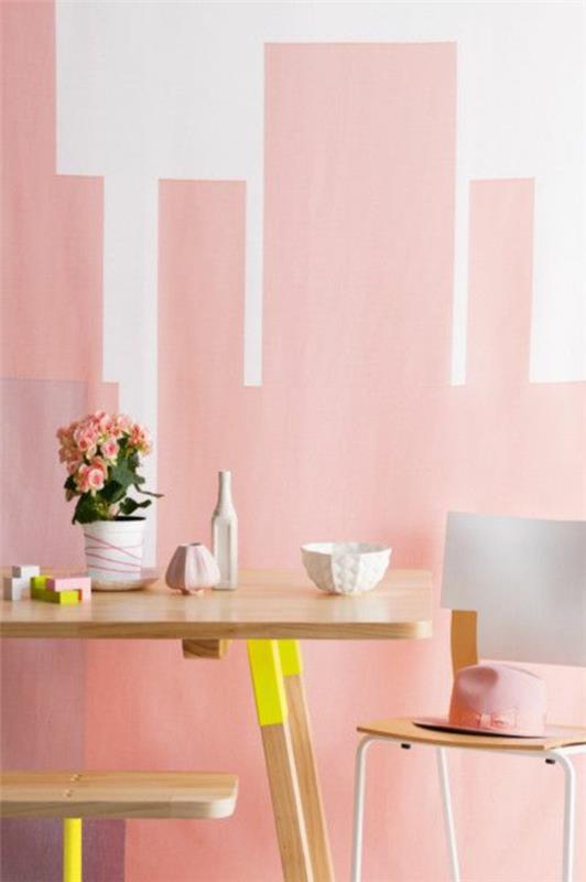 olohuoneen seinän suunnitteluideoita seinämaalauksia seinämaali vaaleanpunainen valkoinen