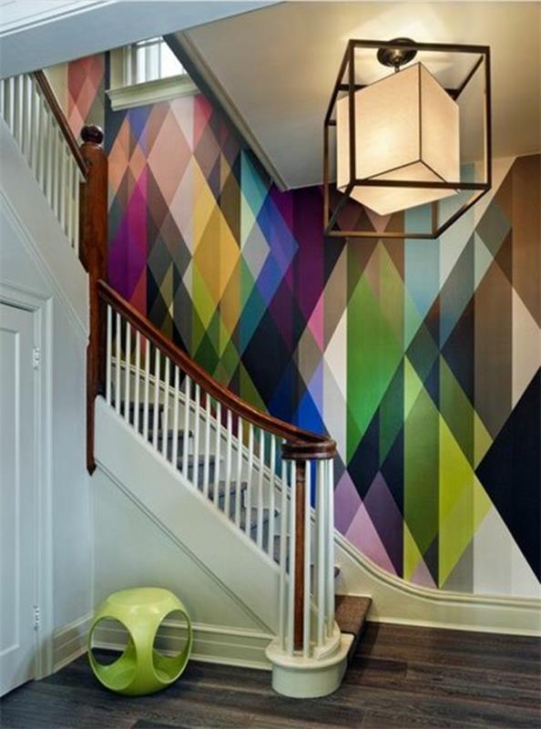 olohuoneen seinän suunnittelu seinämaalaukset geometrinen kuvio väriideoita
