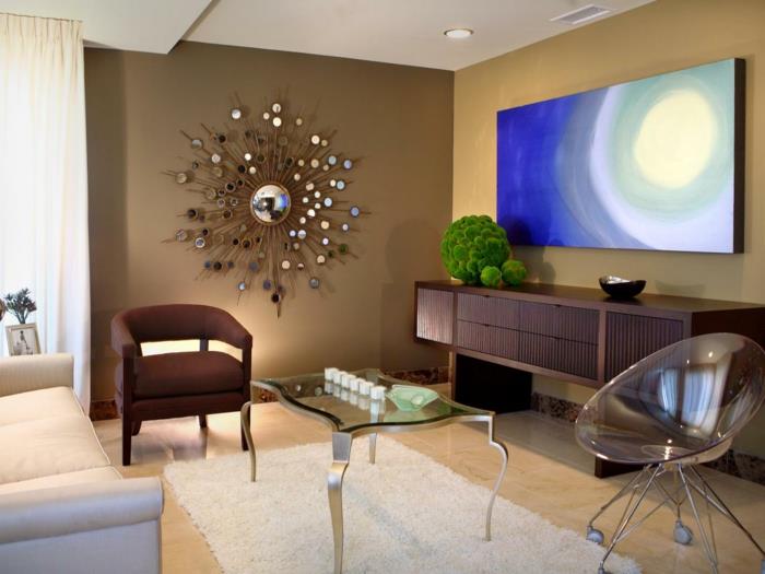 olohuoneen sisustusideoita viileä nojatuoli kaunis sohvapöytä loistava seinäkoriste