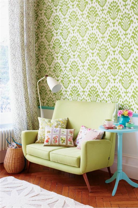 olohuoneen kalusteet sohva vihreä vaaleansininen sivupöytä loistava taustakuva