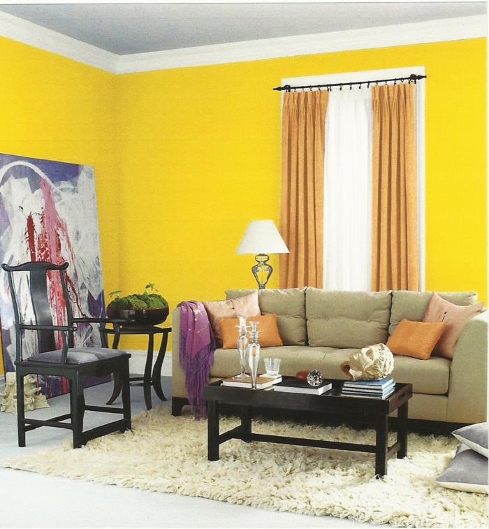 olohuone suunnittelu keltainen seinä design matto