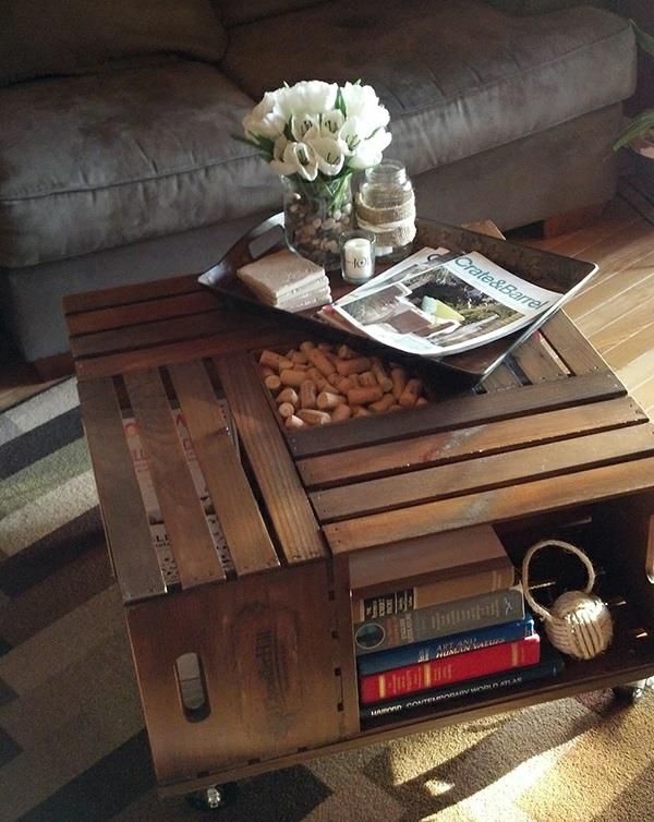 Rakenna oma olohuoneen sohvapöytä puulaatikoista ja kirjojen säilytystilaa