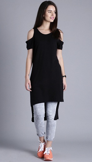 Cold Shoulder Long Line T -shirt