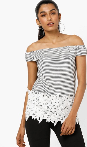 Off Shoulder Fancy T -shirt til damer