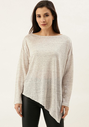 Linen asymmetrisk T -shirt til damer