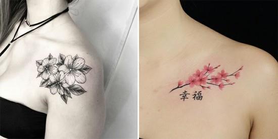 kaunis kirsikankukka tatuointi ideoita olkapää
