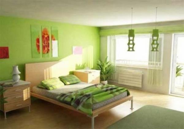 ihana kirkas makuuhuone vihreä koristelu