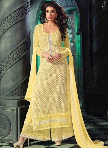 Gul Georgette Salwar -dragt