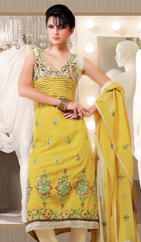 Sárga pamut hímzés Salwar Kameez Design