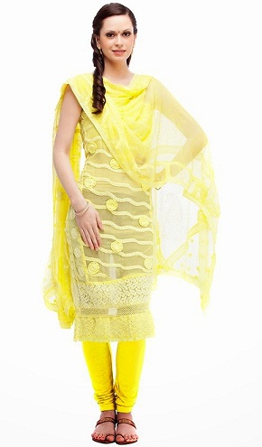 Hálószövet sárga Salwar Kameez Design