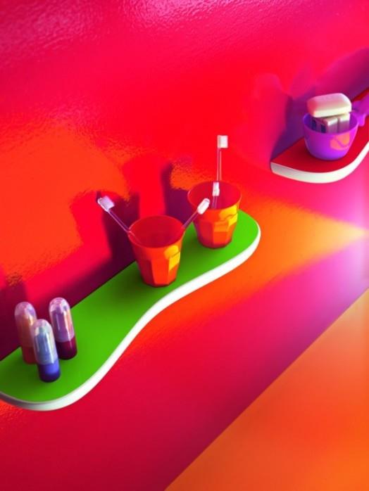 hammasharjat seinähylly vihreä oranssi punainen idea lasten kylpyhuone