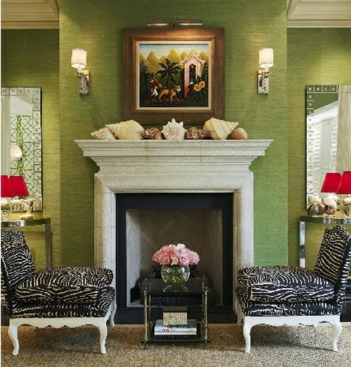 seepra-nojatuoli vihreä seinärakennus luonnollinen tapettilamppu vanhanaikainen lasipöytä