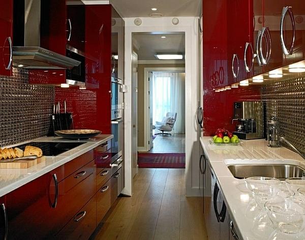 nykyaikaiset keittiökaapit lakatut punaiset värit