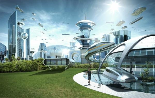nykytaiteen arkkitehtuuri lentävät autot aurinkoenergia