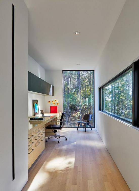 nykyaikainen kotitoimisto leveät ikkunat lasiseinä luonne tulee kotitoimistoon