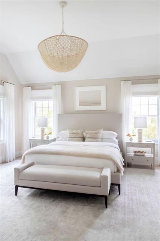 ajattomat värit neutraalit sävyt makuuhuoneessa valkoinen vaaleanharmaa hallitsevat rauhallisuuden ja rentoutumisen keidas