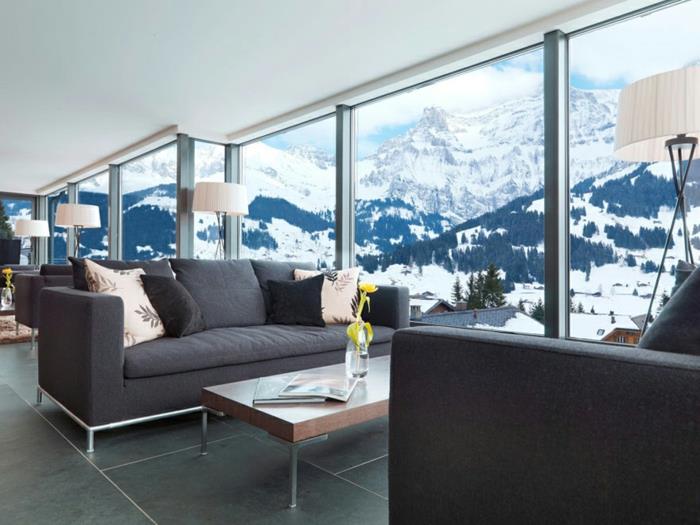 sisustaa huone näkymä lumi vuori panoraama sveitsi