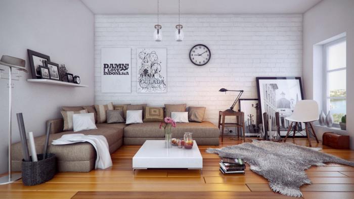 huonekalut-ideat-olohuone-turkki-matto-kulmasohva-seinäkello