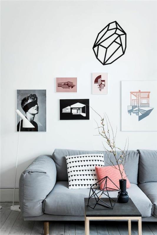 huonekalut-ideat-olohuone-harmaa-sohva-värillinen-aksentti-vaaleanpunainen unacen