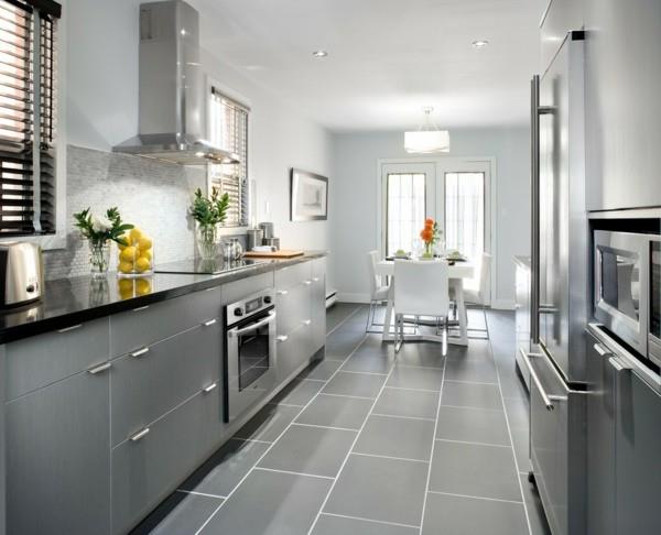Sisusta huoneet moderni keittiö harmaa keittiökaapit harmaat lattialaatat