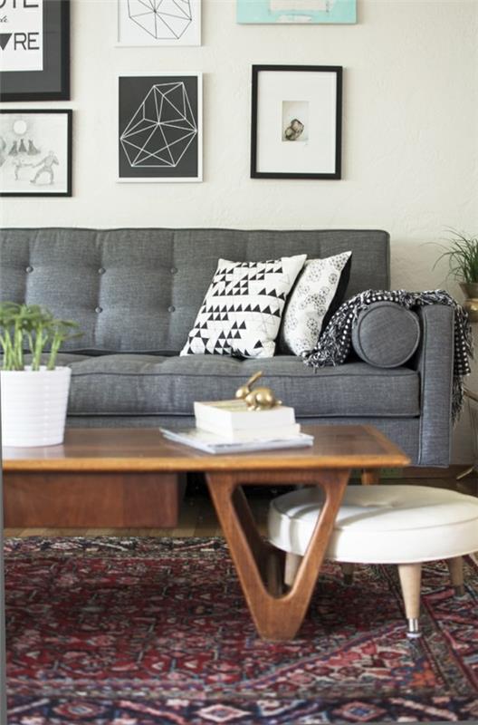 Sisusta olohuone harmaa sohvan värinen matto