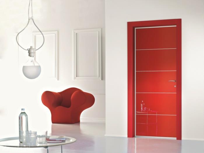 huone maali ideoita valkoinen tunnelma punainen ovi