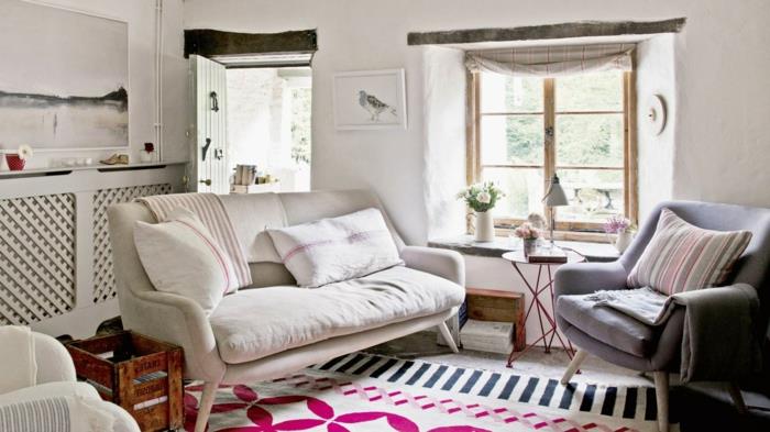 huonekalut olohuoneen suunnitteluideat talvinen tunnelma vintage -matto