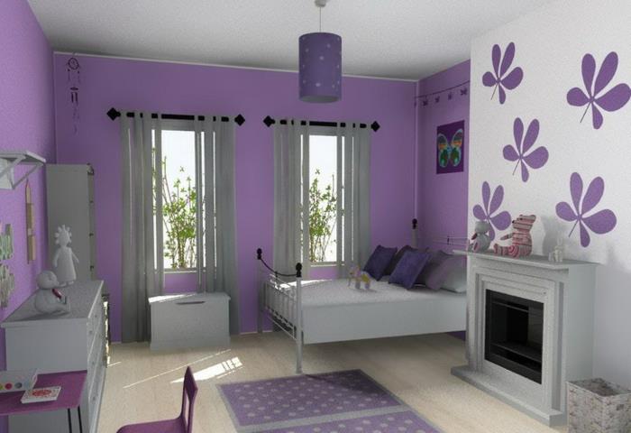 huoneen värit ideoita violetti lastenhuoneen takka