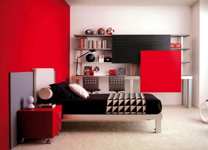 huoneen värit suunnittelu lastenhuoneet punainen valkoinen musta vuodevaatteet