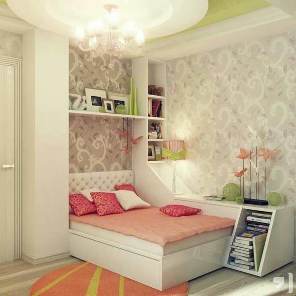 huoneen suunnittelu nuorisohuone vaatekaappi sänky oranssi