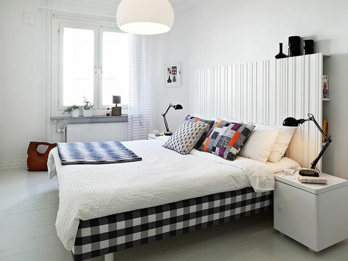 huoneen suunnittelu valkoinen makuuhuoneen aksentti heittää tyynyjä